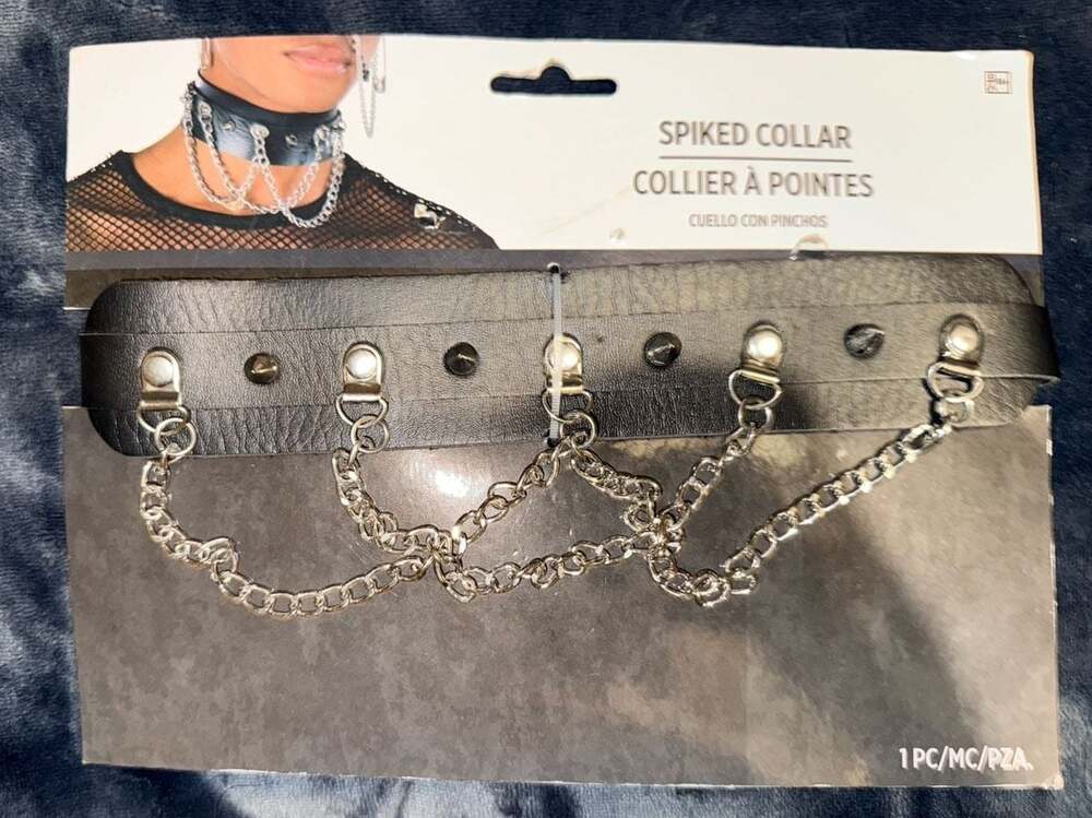Spiked Leather Chain Choker Collar Studded Buckle Closure